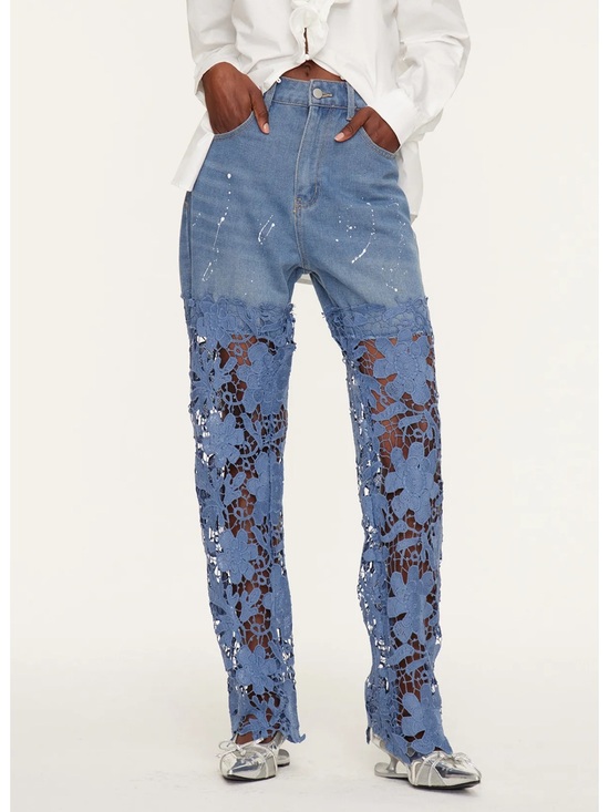 Innovare Denim Denim - Women's Blue Straight-Leg Veda Jeans with Lace Panels